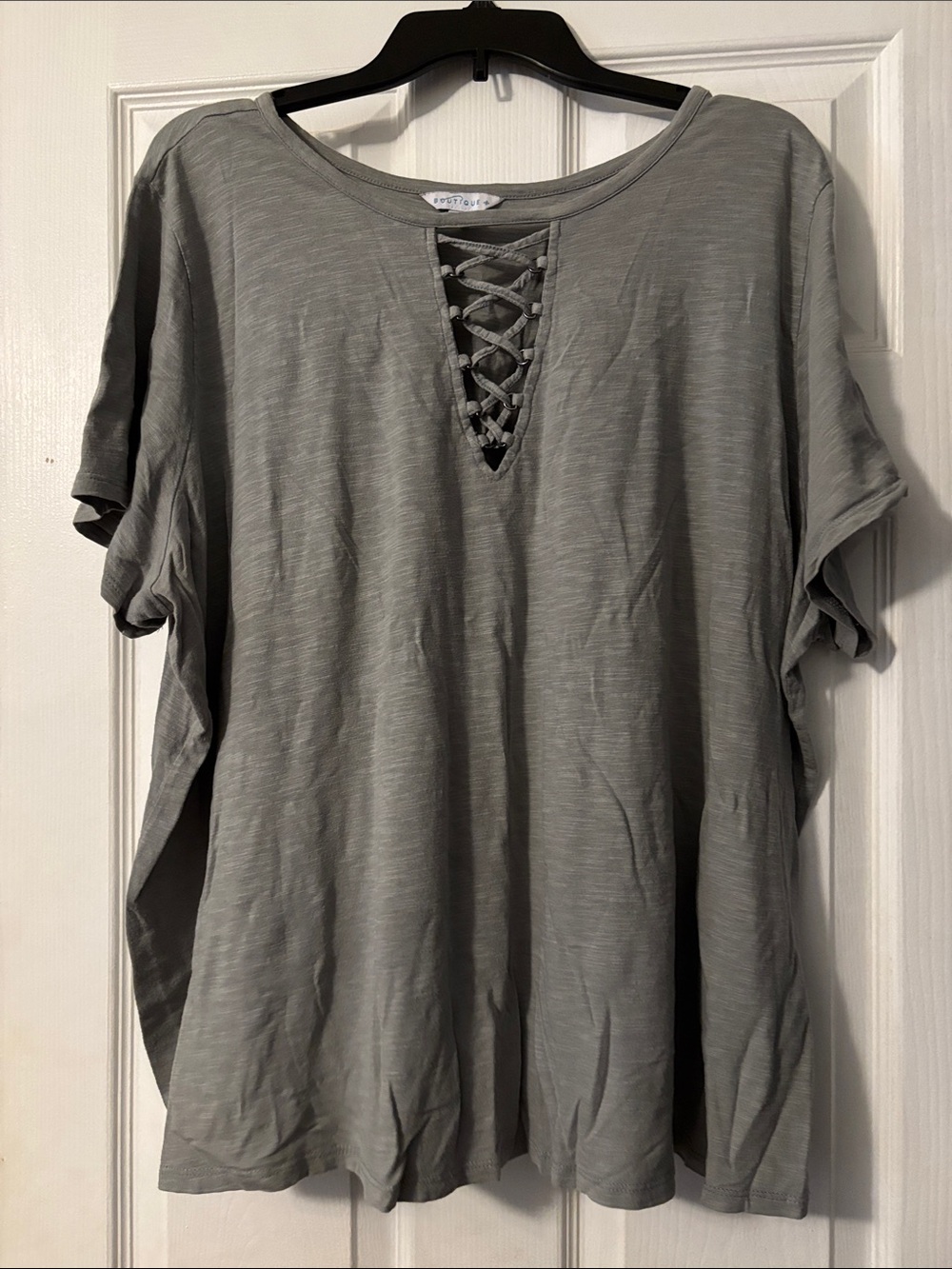 Women's Gray Lace-Up Short Sleeve Tee
